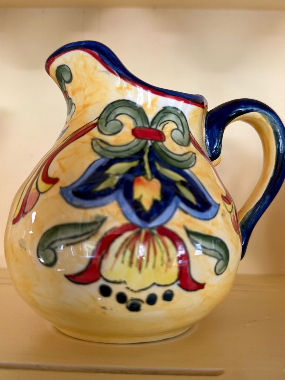 VINTAGE TALAVERA Handcrafted Floral Ceramic Pitcher, Vibrant Design, Classic